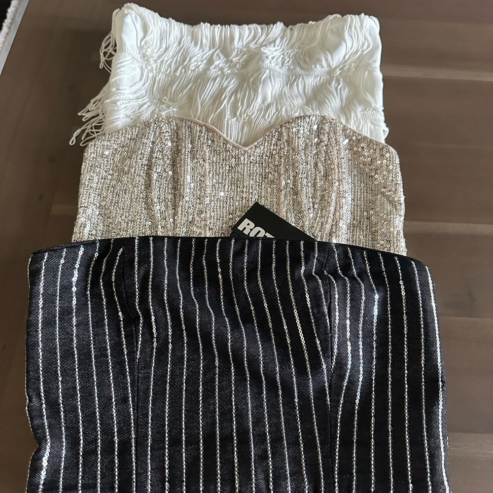 Altar'd State White, Silver, and Black Crop Tops